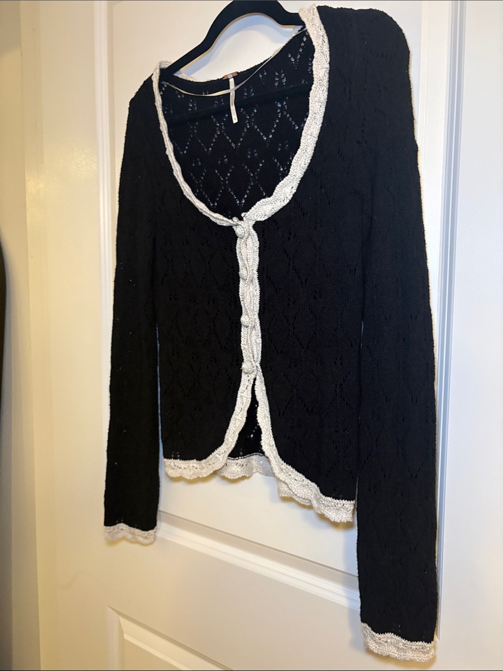 Free People Black Knit Cardigan with Cream Trim - Picture 4 of 8